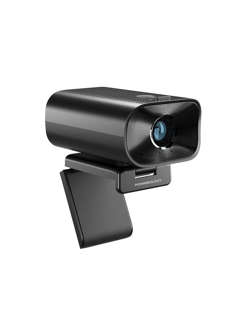 Powerology 1080p Web Cam with 5x Digital Zoom Built-In Mic and Speaker / Plug and Play / AI Noise Reduction / Tripod Included / Privacy Cover - Black  - Image 1