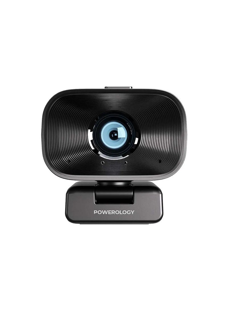 Powerology 1080p Web Cam with 5x Digital Zoom Built-In Mic and Speaker / Plug and Play / AI Noise Reduction / Tripod Included / Privacy Cover - Black  - Image 2