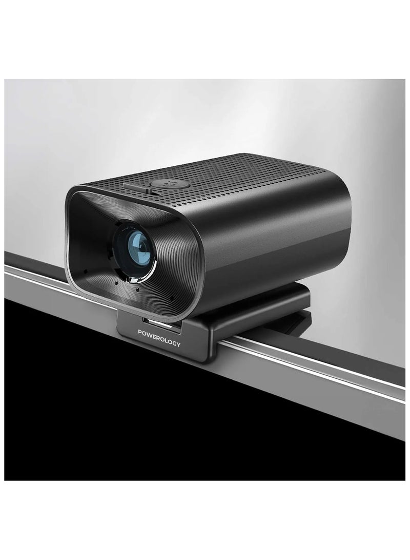 Powerology 1080p Web Cam with 5x Digital Zoom Built-In Mic and Speaker / Plug and Play / AI Noise Reduction / Tripod Included / Privacy Cover - Black  - Image 4