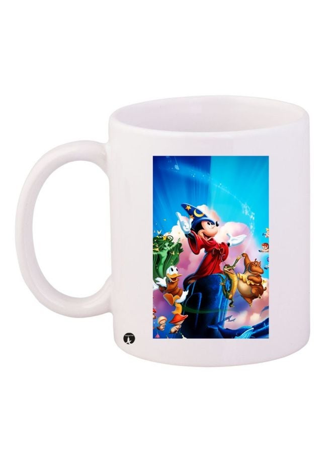 RYN Cartoon Printed Ceramic Coffee Mug White/Blue/Pink 11ounce