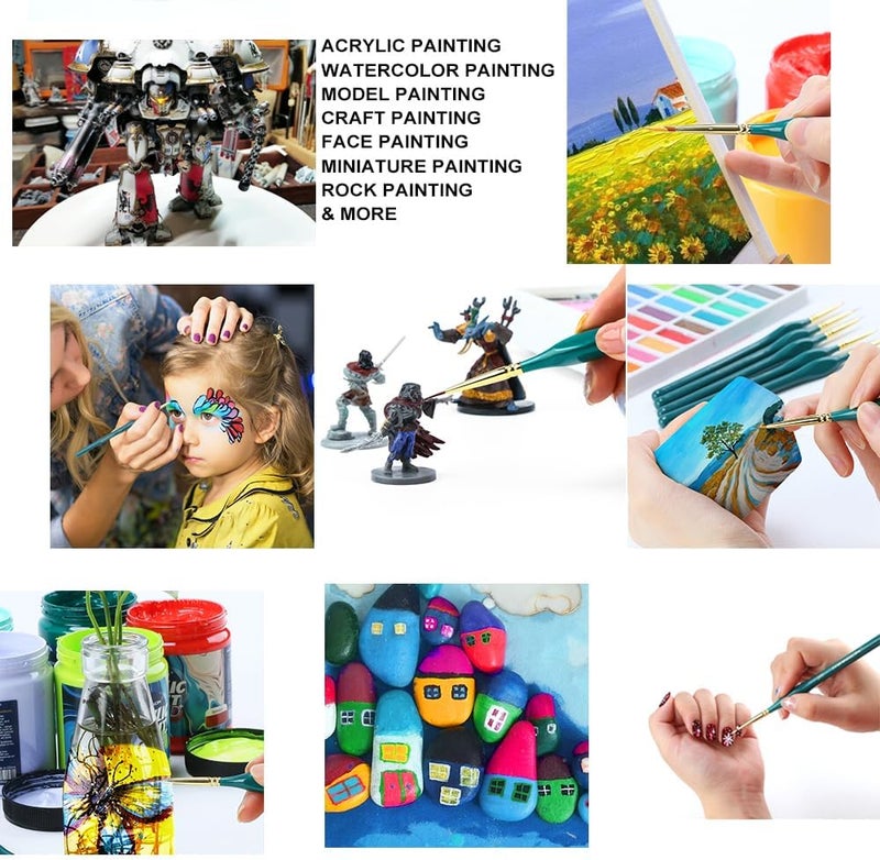 TRANSON 10pcs Fine Detail Miniature Art Painting Brush Set for Acrylic Watercolor Craft Rock Face Painting Green - Image 2