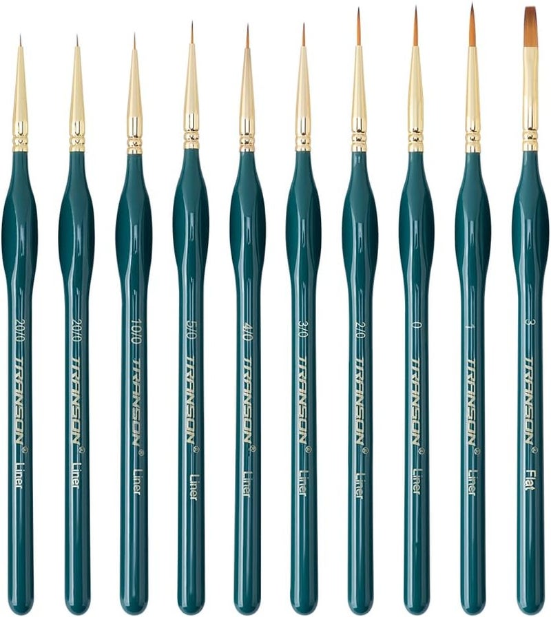 TRANSON 10pcs Fine Detail Miniature Art Painting Brush Set for Acrylic Watercolor Craft Rock Face Painting Green - Image 1