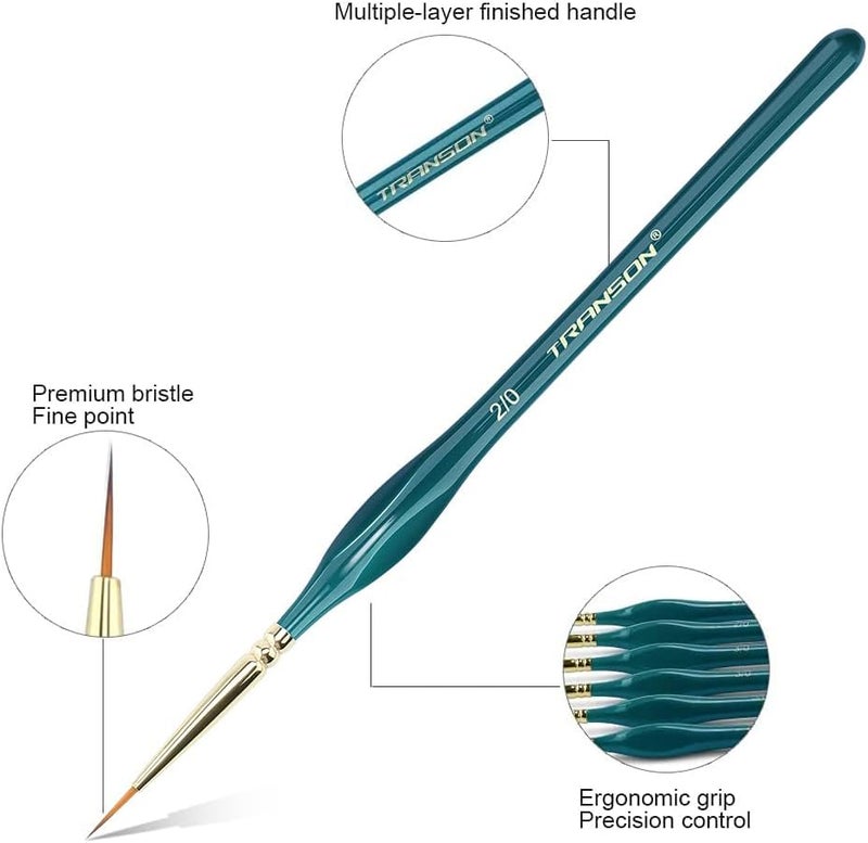 TRANSON 10pcs Fine Detail Miniature Art Painting Brush Set for Acrylic Watercolor Craft Rock Face Painting Green - Image 3