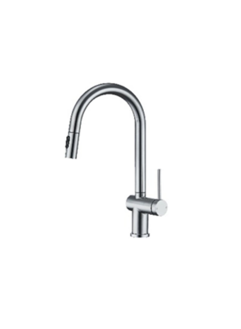Kitchen Faucet with Pull Out Spray - SZF11805SC, Stainless Steel 304 Body & Handle, Chrome Finish, Ceramic Cartridge (500K Cycles), 360° Rotation, Magnetic 2-Function Sprayer, Single Hole Installation