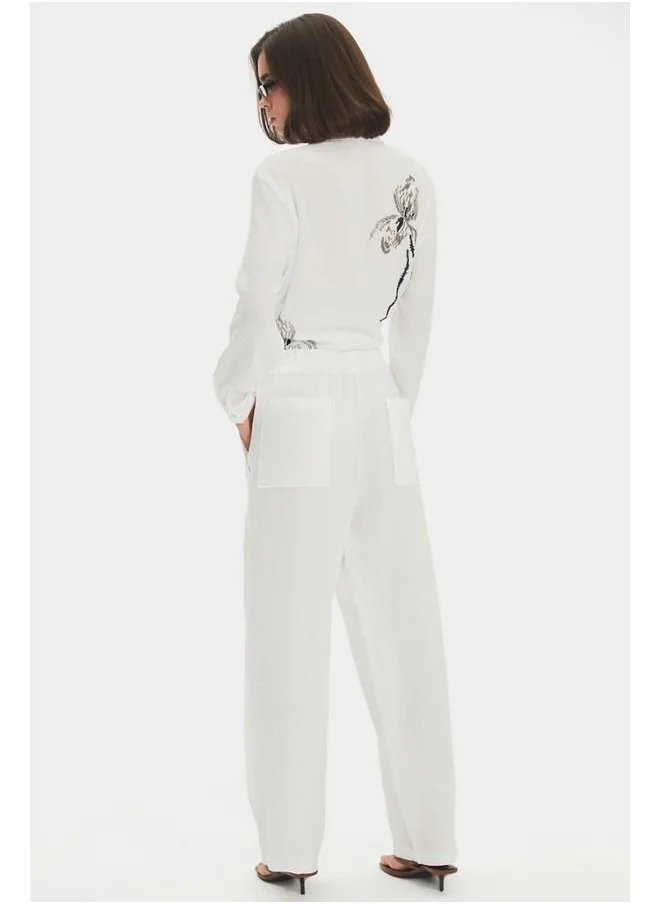 JUNE June Women Exclusive 100% Linen Elastic Waist Trouser Ecru