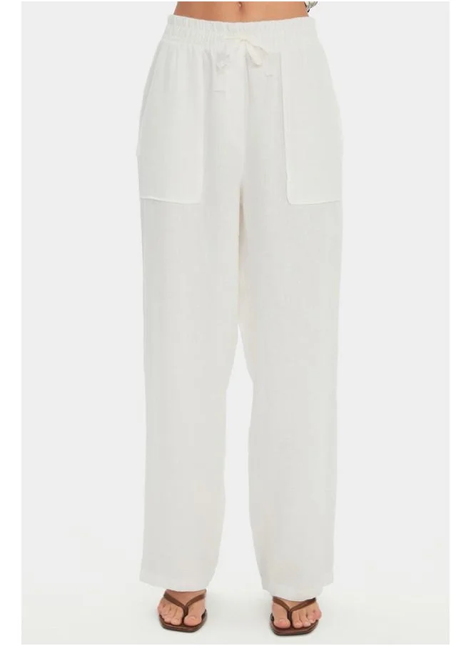 JUNE June Women Exclusive 100% Linen Elastic Waist Trouser Ecru
