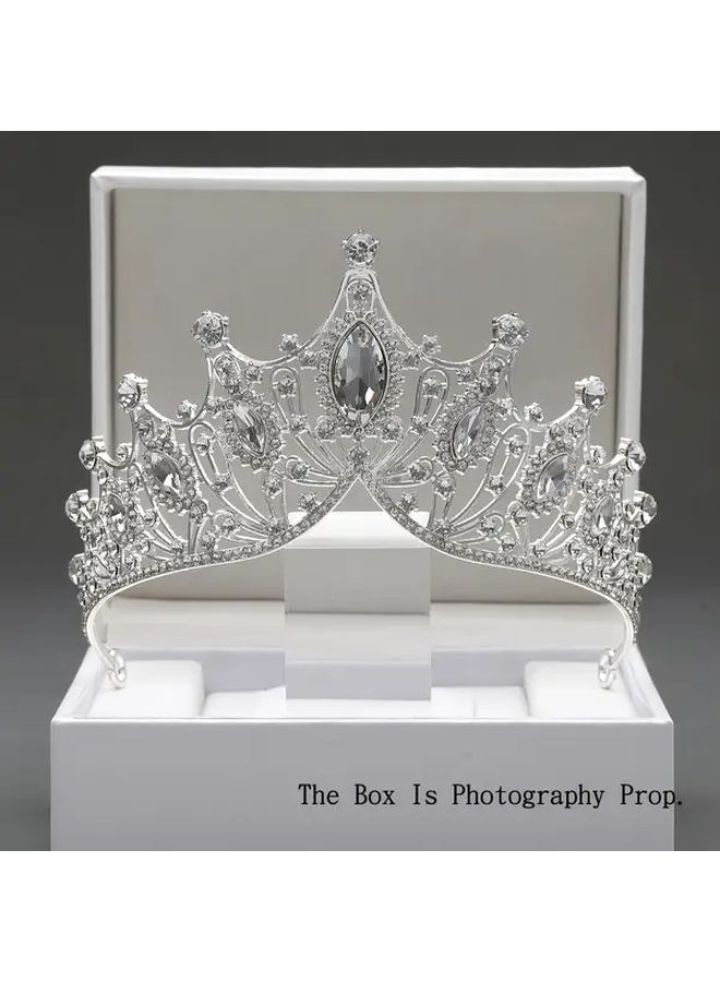 Silvery Rhinestone Crown Hair Accessory For Princess Dress Up Wedding Party - Image 1