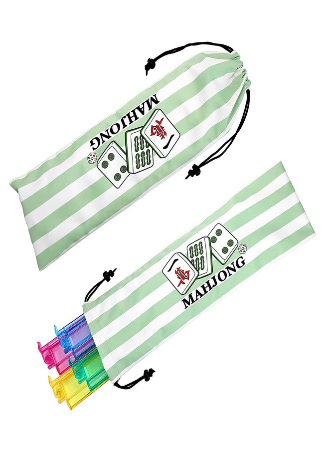 BTSKY 2 Pcs Empty Mahjong Bags for Tiles and Racks 22.8 x 6.7 Inches Portable Mahjong Rack Bag Mahjong Accessories Carrying Bag Drawstring Protective Sleeve for Rack Pushers Party Travel, Green - Image 1