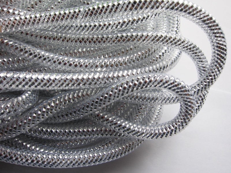 YYCRAFT One Roll 30 Yards Solid Mesh Tube Deco Flex for Wreaths Cyberlox CRIN Crafts 8mm 38Inch Silver