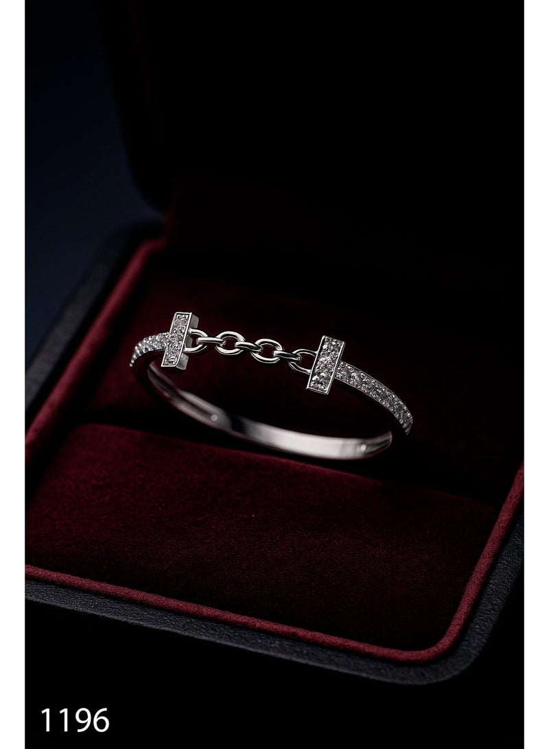 3Diamonds Exclusive Silver Chain Bar Ring for Women – Platinum & Rhodium Plated, Modern Zircon Design, Elegant Luxury Jewelry in Multiple Sizes - Image 2