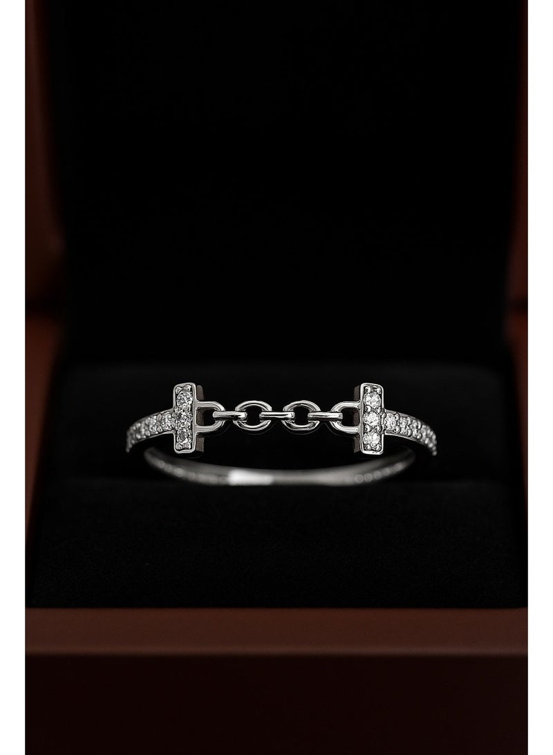 3Diamonds Exclusive Silver Chain Bar Ring for Women – Platinum & Rhodium Plated, Modern Zircon Design, Elegant Luxury Jewelry in Multiple Sizes - Image 3