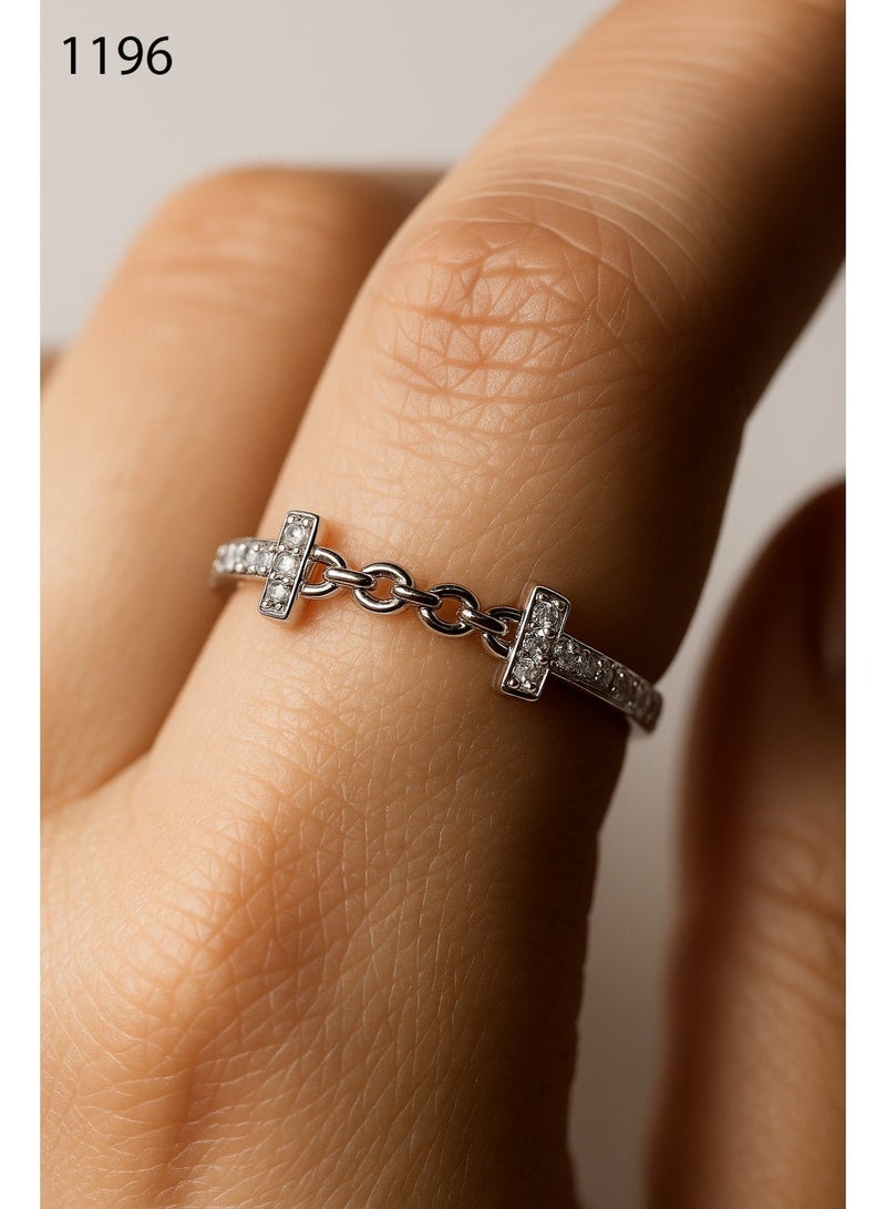 3Diamonds Exclusive Silver Chain Bar Ring for Women – Platinum & Rhodium Plated, Modern Zircon Design, Elegant Luxury Jewelry in Multiple Sizes - Image 1
