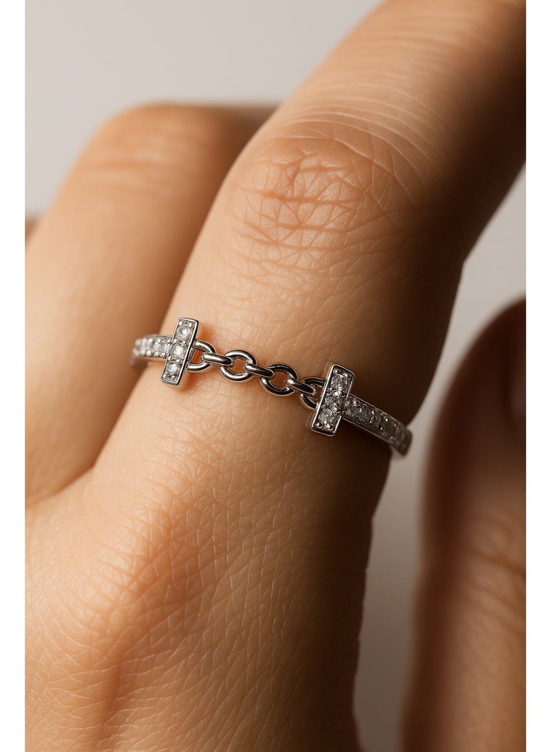 3Diamonds Exclusive Silver Chain Bar Ring for Women – Platinum & Rhodium Plated, Modern Zircon Design, Elegant Luxury Jewelry in Multiple Sizes - Image 5