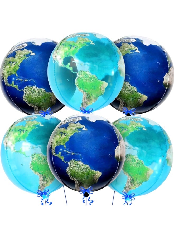 Big, Globe Balloons and Earth Balloons - 22 Inch, Pack of 6 | World Balloons for Earth Day Decoration | 4D World Map Balloons for Travel Decorations for Party | Planet Balloon for Travel Party Decor