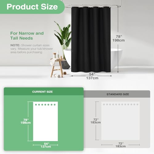 Dynamene Stall Fabric Shower Curtain - 54x78 inch Long Waffle Weave Weighted Thick Cloth Shower Curtains for Bathroom,Neutral Heavy Duty Hotel Spa Luxury Bath Curtain Set with 10 Plastic Hooks,Black - Image 3
