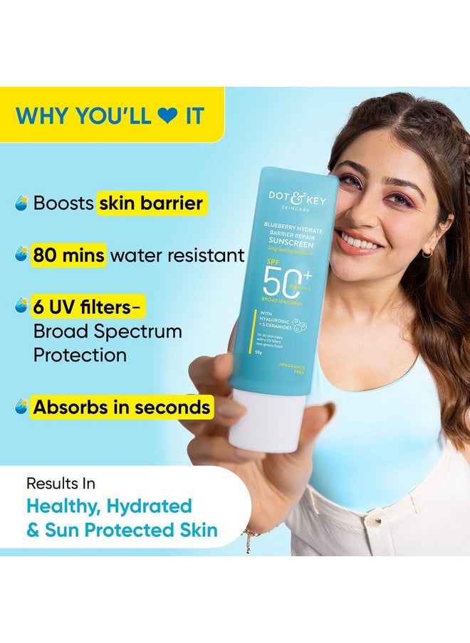 Dot & Key - Dot&Key Blueberry Hydrate Barrier Repair Sunscreen Spf 50+Pa++++|For Dry&Sensitive Skin|Non Greasy Finish|No White Cast|Uv&Blue Light Protection|Broad Spectrum|For Women&Men|50G 1 Count - Image 1