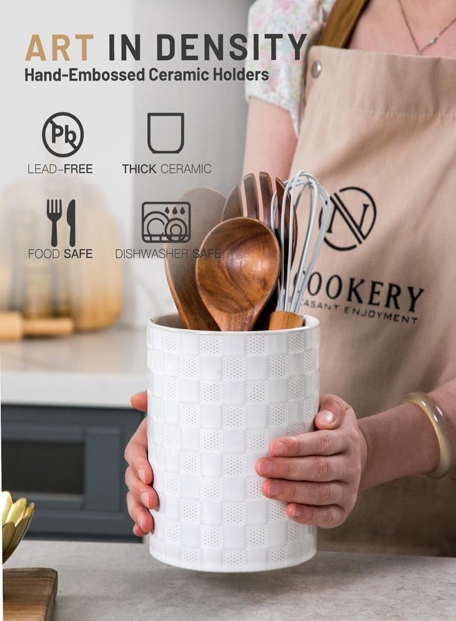 Nucookery حامل أدوات المطبخ من نوكوكيري، مقاس 6.4 بوصة - حامل أدوات مطبخ سيراميكي، سعة تخزين كبيرة، منظم أدوات مطبخ على طراز ريفي للملاعق والملاعق المسطحة وأدوات الطبخ - Image 3