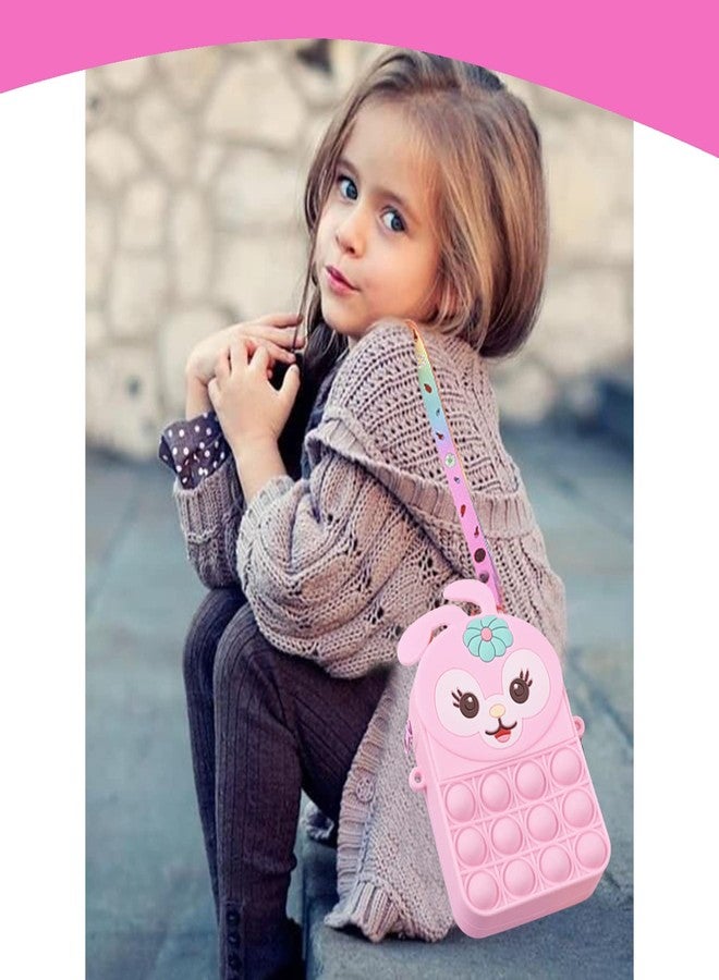 سيجا حقيبة سيليكون للأطفال من سيجا بتصميم أرنب فيدجيت، حقيبة كتف تعليمية لتخفيف التوتر على شكل فقاعات (لون وردي فاتح) - Image 2