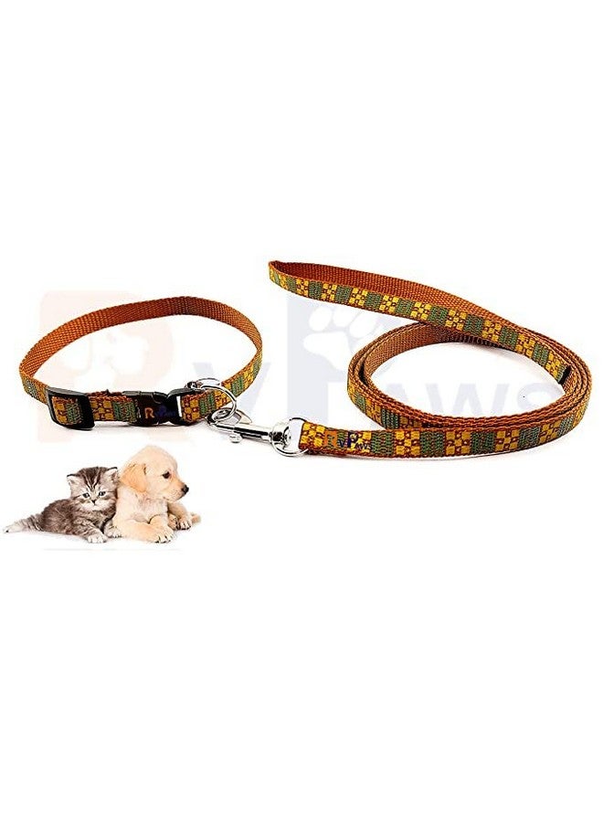 10 Mm Puppy Collar And Leash Set - Puppy Printed Adjustable Nylon Collar With Leash For Cat And Puppy, Quick Release And Breathable Collar With Bell For Puppies, Small Dog & Cat (Golden) - Image 1