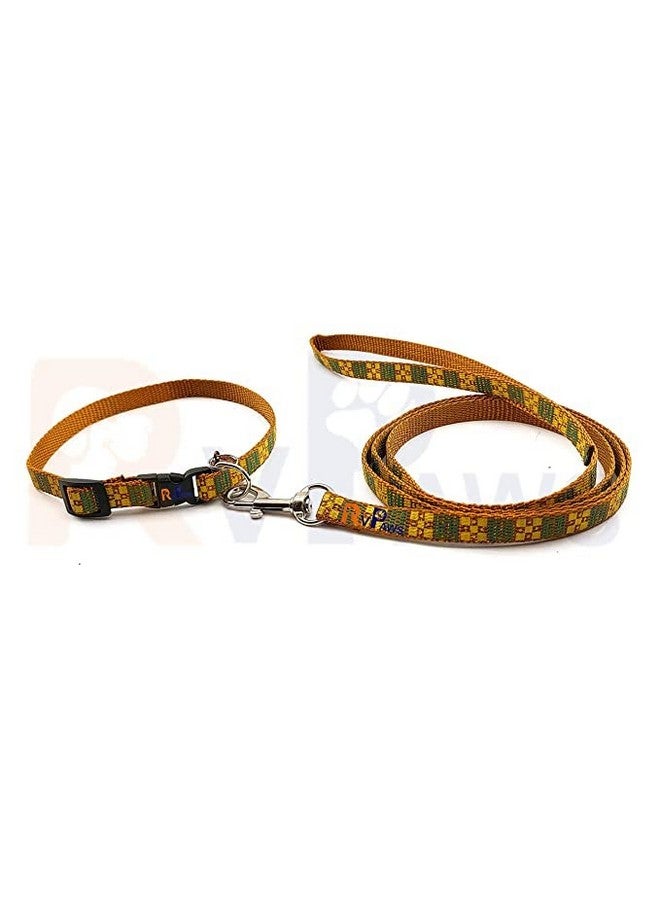 10 Mm Puppy Collar And Leash Set - Puppy Printed Adjustable Nylon Collar With Leash For Cat And Puppy, Quick Release And Breathable Collar With Bell For Puppies, Small Dog & Cat (Golden) - Image 4