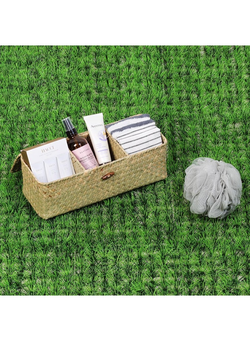 DANUBE HOME Macaw Hand-Woven Straw Storage Organizer with Lid – Eco-Friendly Durable Basket for Laundry, Toys, Clothes & Home Essentials, Stylish and Practical Storage Solution for Bedroom & Living Room  32X12X10Cm Natural - Image 1