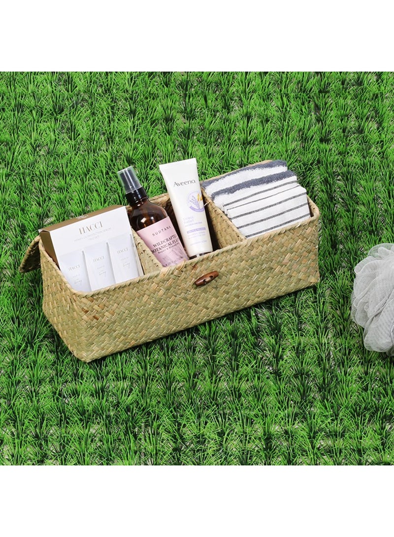 DANUBE HOME Macaw Hand-Woven Straw Storage Organizer with Lid – Eco-Friendly Durable Basket for Laundry, Toys, Clothes & Home Essentials, Stylish and Practical Storage Solution for Bedroom & Living Room  32X12X10Cm Natural - Image 2