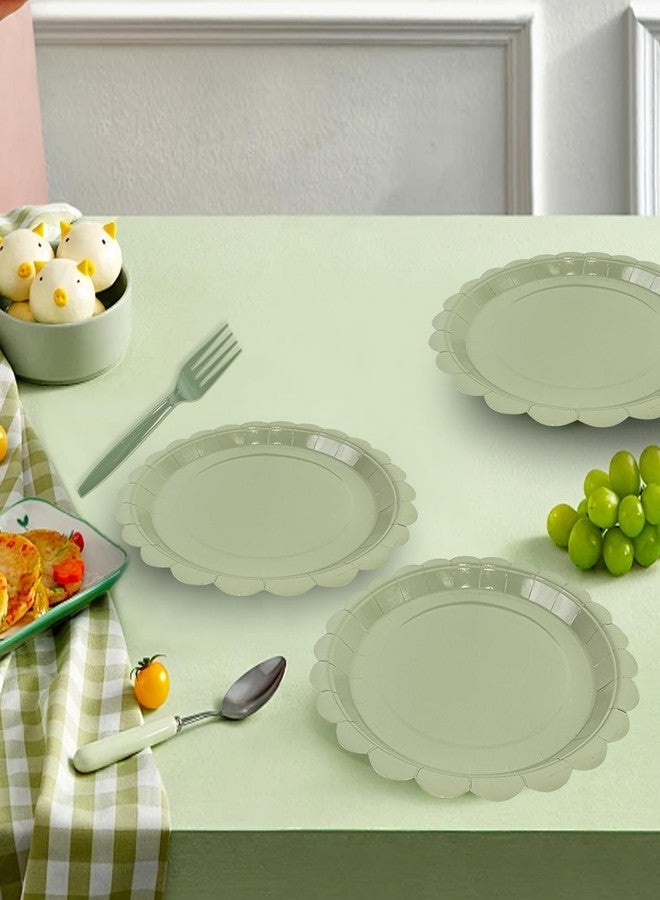 EVYIENEN 75pcs Sage Green Paper Plates and Napkins,25 Guest Sage Green Scalloped Paper Tableware Forks Disposable Dinnerwaret Kit for Baby Shower Bridal Wedding Birthday Party New Year Decorations - Image 3