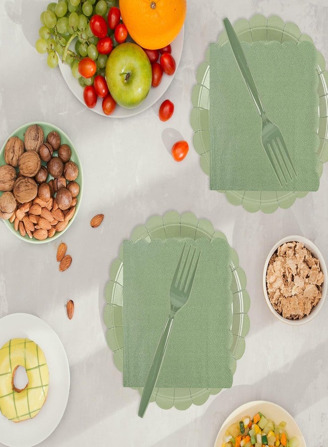 EVYIENEN 75pcs Sage Green Paper Plates and Napkins,25 Guest Sage Green Scalloped Paper Tableware Forks Disposable Dinnerwaret Kit for Baby Shower Bridal Wedding Birthday Party New Year Decorations - Image 4
