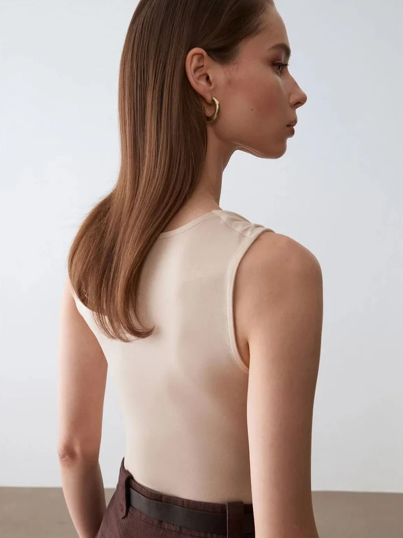 ديلفين Dilvin Sleeveless Cowl Neck Jersey Blouse