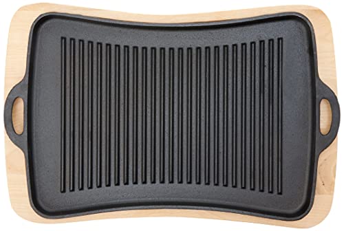 Jim Beam Cast Iron Fajita Pan with Wooden Trivet, Pre-Seasoned Ideal for Barbecuing and Camping, Large, Black,JB0206 - Image 1