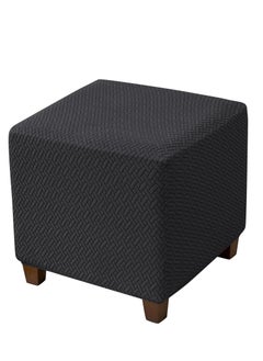 Generic Ottoman Cover,Stretch Knitted Jacquard Square Ottoman Cover Thick Ottoman Slipcover Square Storage Ottoman Cover Foot Stool Cover with Elastic Bottom Black Small  - Image 1