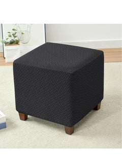 Generic Ottoman Cover,Stretch Knitted Jacquard Square Ottoman Cover Thick Ottoman Slipcover Square Storage Ottoman Cover Foot Stool Cover with Elastic Bottom Black Small  - Image 2