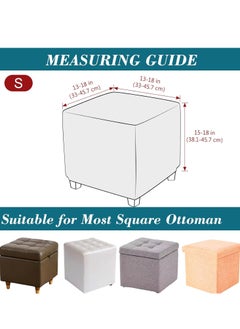 Generic Ottoman Cover,Stretch Knitted Jacquard Square Ottoman Cover Thick Ottoman Slipcover Square Storage Ottoman Cover Foot Stool Cover with Elastic Bottom Black Small  - Image 3