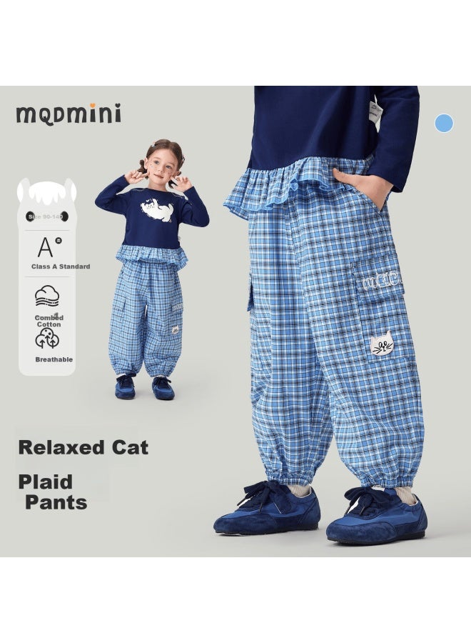 Mqdmini Girls' Spring Cargo Plaid Pants Children's Outdoor Camping Woven Casual Trousers - Image 1