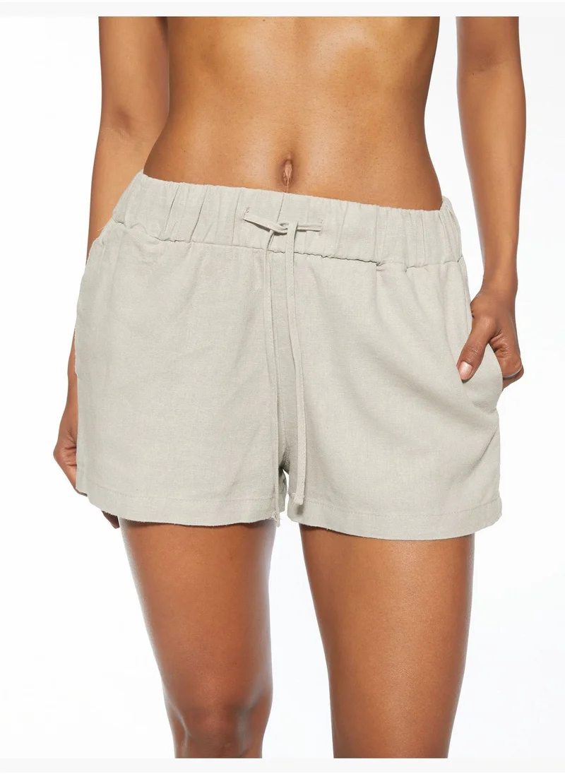 كوتون Linen Mix Drawstring Mini Shorts