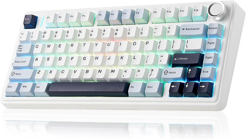 Leobog x Aula F75 Tri-Mode Gasket Mechanical Keyboard with Knob,80 Keys 75% Layout Creamy Gaming Keyboard,Hot Swappable Custom Keyboard,RGB Backlit,BT5.0/2.4GHz/USB-C,PBT Keycaps (Glacier Blue) - Image 1