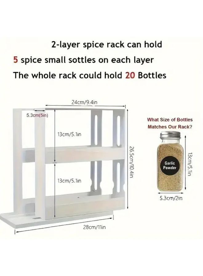 Large Capacity 2 Tier Rotating Spice Rack Pull Out Kitchen Organizer White Durable Plastic Construction Space Saving Countertop Cabinet Storage For Spices Condiments Cooking Essentials Modern Kitchenware - Image 4