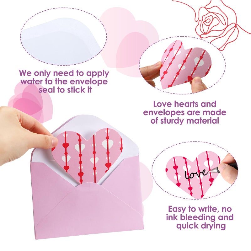 Cholemy 180 Pcs Valentine's Day Cards with Envelopes Blank Heart Shaped Greeting Cards Funny Paper Cutouts Gummed Envelopes for Valentine's Day Anniversary Weddings Invitations, 4 x 6 Inch (Stripes) - Image 3