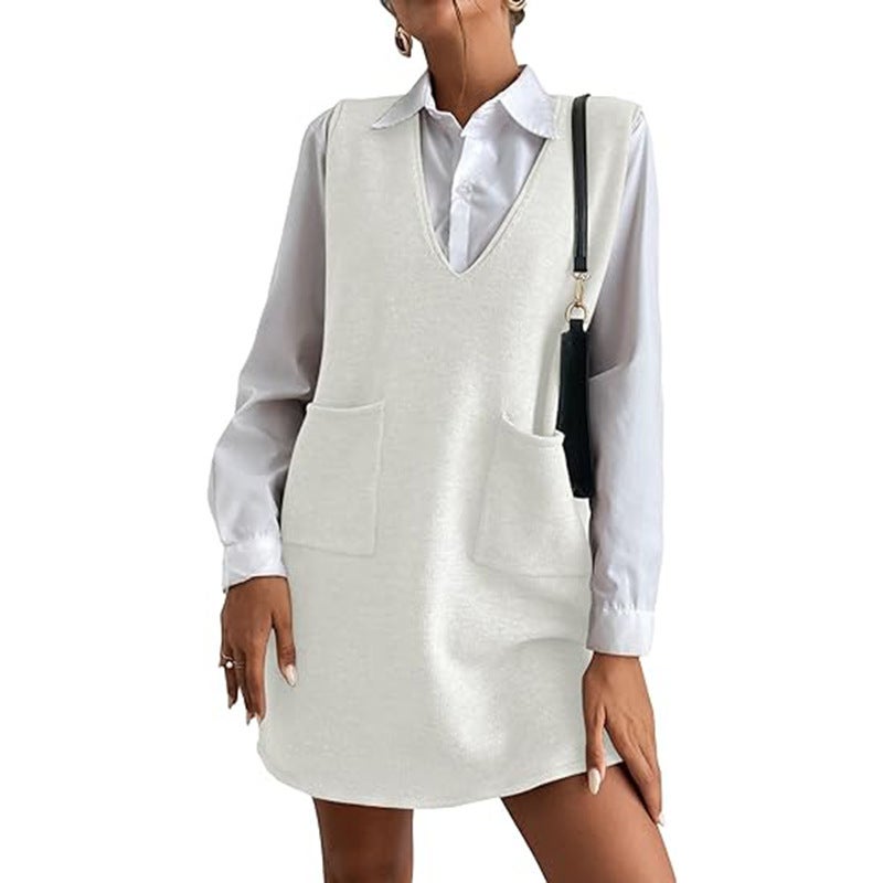 Vest skirt wool mid-length double-sided vest skirt autumn and winter new Korean solid color sleeveless all-match dress White