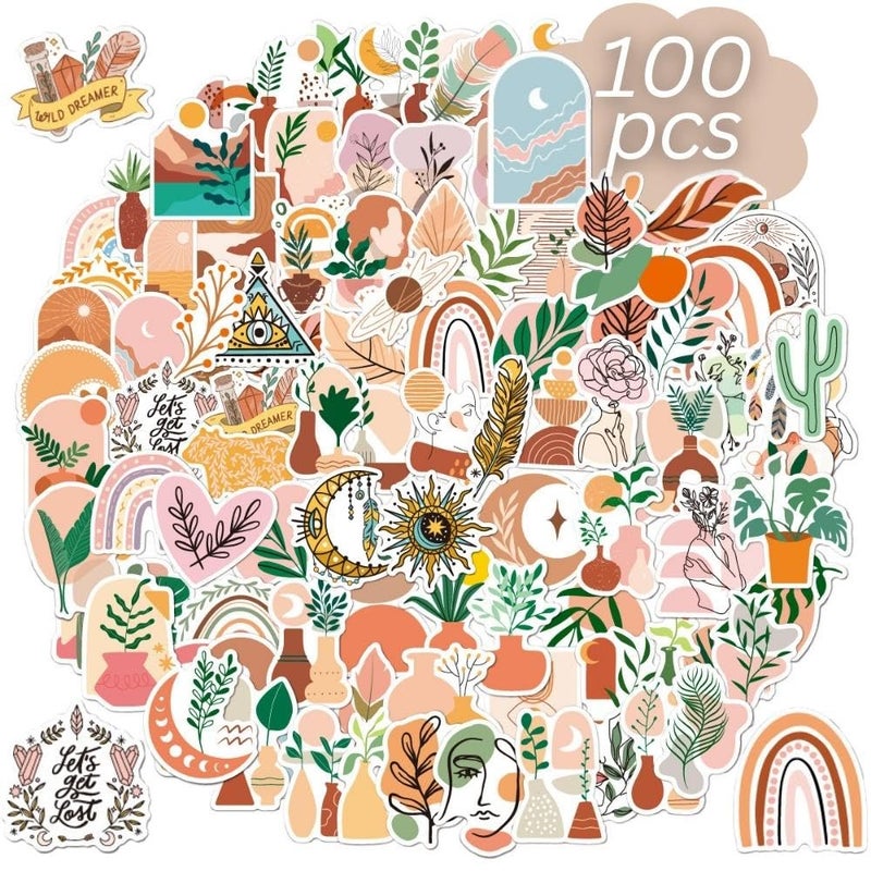 100pcs Bohemia Stickers Aesthetic Boho Water Bottle Stickers Cute Aesthetic Stickers Chromebook Stickers Assorted Sticker PackStickers for Kids Teens Adults