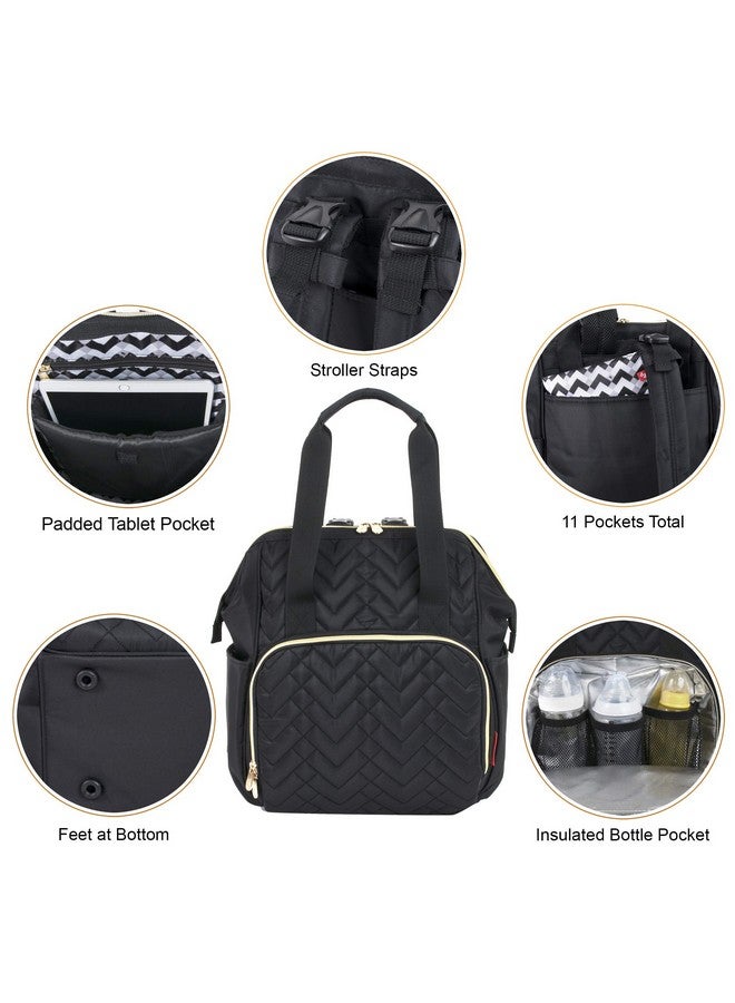Baby Essentials Quilted Backpack Diaper Bag Tote with Changing Pad, Stroller Straps, Insulated Bottle Compartment (Midnight Black)  - Image 3