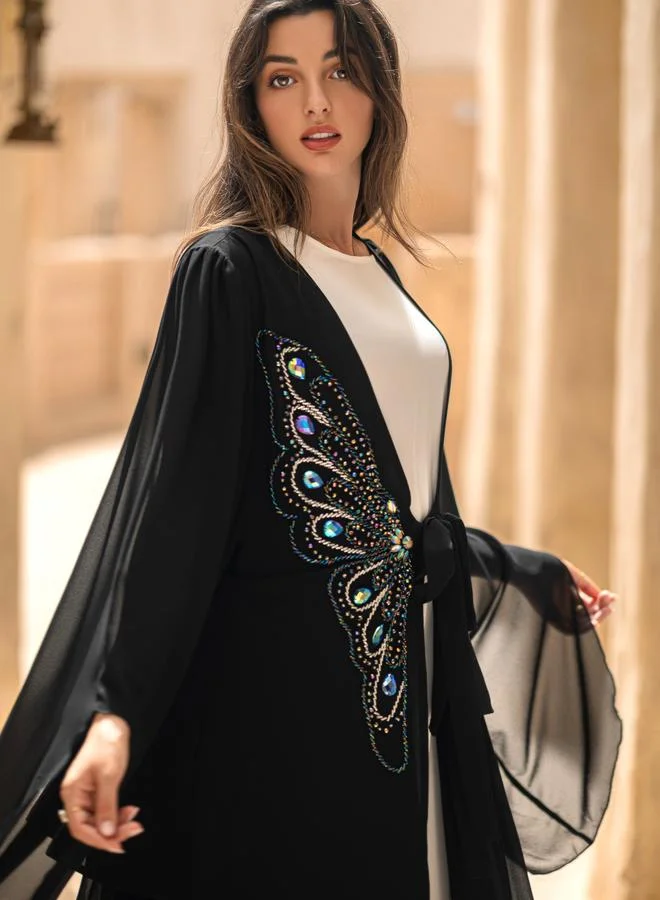 Take Two Take Two Embellished Butterfly Beaded Tie-Up Detail Maxi Dress