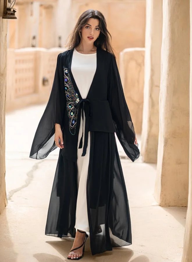 Take Two Take Two Embellished Butterfly Beaded Tie-Up Detail Maxi Dress