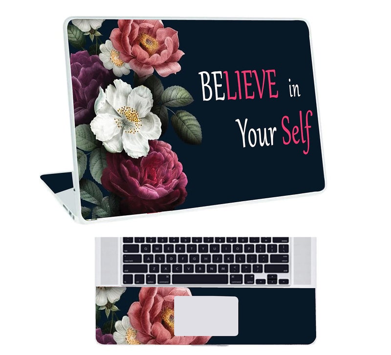 Inkykart Floral-D11 Top+Wrist Pad Vinyl Laptop Skin/Sticker/Cover for 15 to 15.6 Inches Laptops Laminated-Removable-HD Quality Compatible for Hp-Dell-Sony-Lenovo-Asus etc.(15x10 Inches) - Image 1