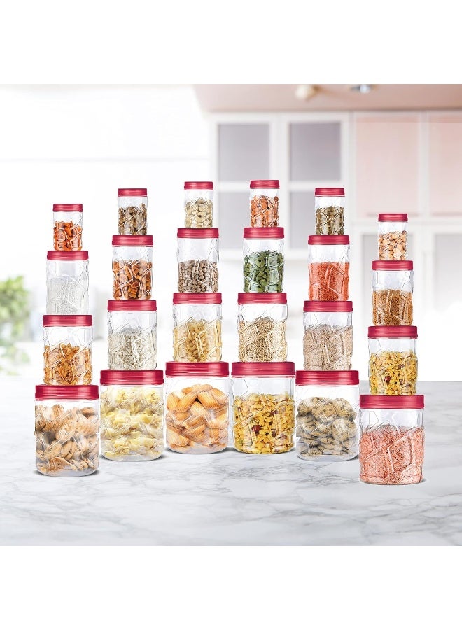 Milton Vitro Storage Jar & Canister Set of 24 – Food-Grade PET Plastic, 300 ml (6 pcs), 700 ml (6 pcs), 1.4 L (6 pcs), 2 L (6 pcs), Air-Tight, Stackable Containers for Grains, Pulses & Dry Fruits - Image 2
