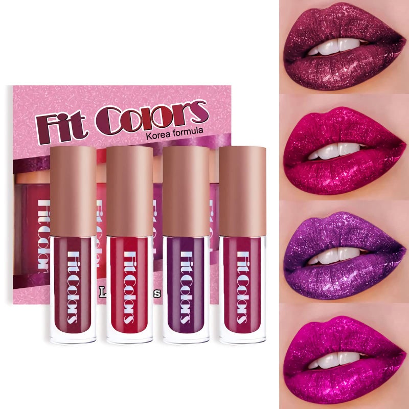 Zevni SUMEITANG 4 Color Liquid Glitter Lipstick Setï¼ŒDiamond Sparkle Glosses, Popular Shimmer Shades, Matte-to-Glitter Finish, Long-Lasting & Waterproof, Perfect for Women & Girls Create a Shiny Lip Makeup - Image 1