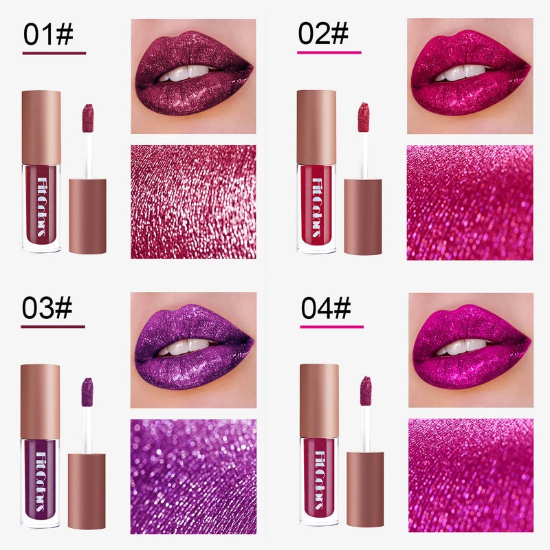 Zevni SUMEITANG 4 Color Liquid Glitter Lipstick Setï¼ŒDiamond Sparkle Glosses, Popular Shimmer Shades, Matte-to-Glitter Finish, Long-Lasting & Waterproof, Perfect for Women & Girls Create a Shiny Lip Makeup - Image 5