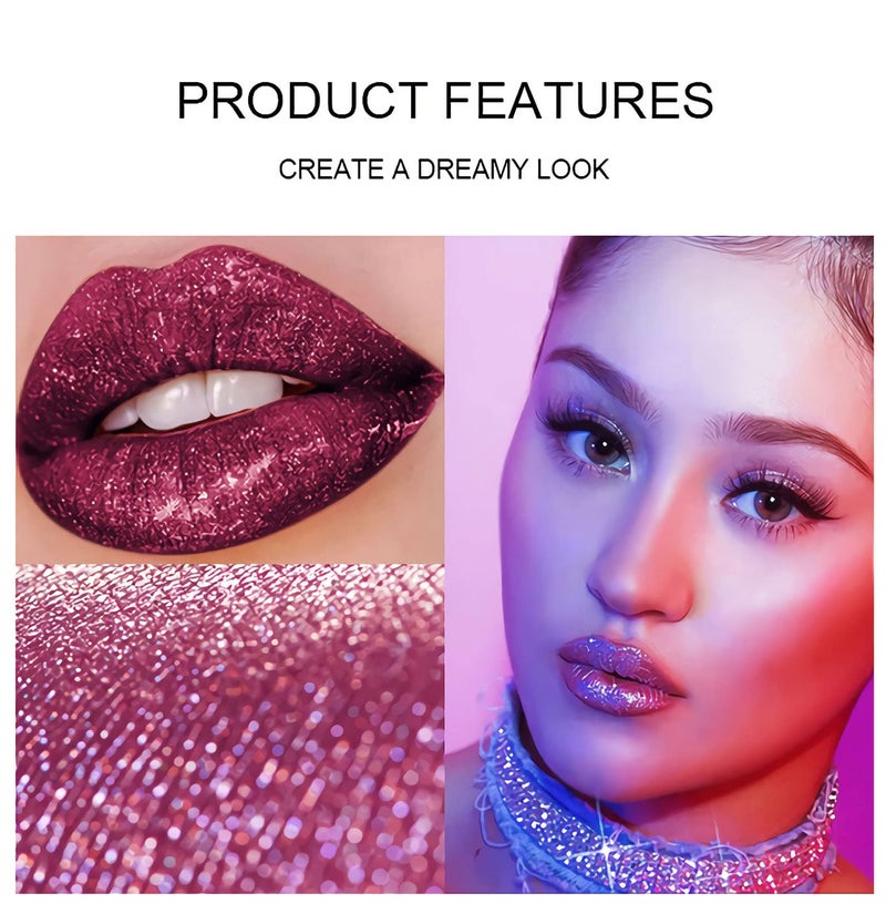 Zevni SUMEITANG 4 Color Liquid Glitter Lipstick Setï¼ŒDiamond Sparkle Glosses, Popular Shimmer Shades, Matte-to-Glitter Finish, Long-Lasting & Waterproof, Perfect for Women & Girls Create a Shiny Lip Makeup - Image 2