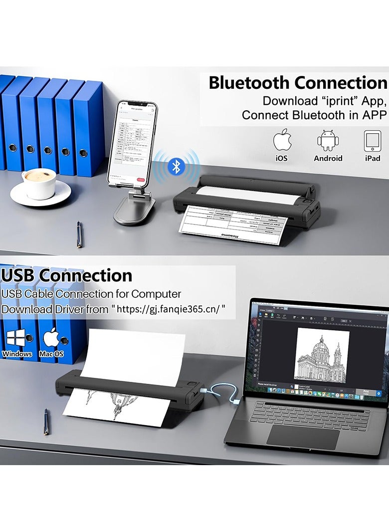 X9 Portable Thermal Printer, High-definition Printer that Supports A4 Thermal Paper, Thermal Paper Roll with Bracket, 200DPI Inkless Mobile Travel Printers for Car School Office, Mini Bluetooth Printer for Connecting Computers, iOS Phones and Android. - Image 2