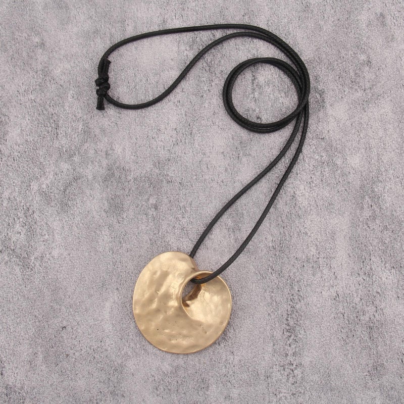 JAOYU Hippie Necklace for Women Boho Pendant Vintage Leather Long Necklace Chunky Adjustable Gold Circle Statement Jewelry - Image 5
